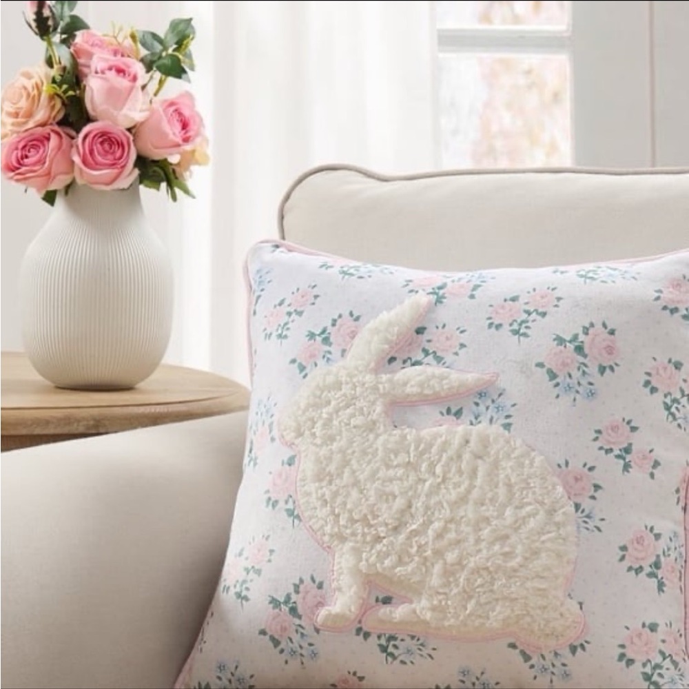 My Texas House 18"x 18"White/Multi Floral
Bunny Decorative Pillow